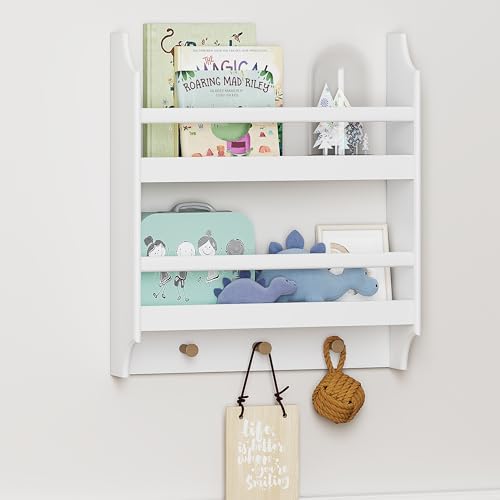 UTEX Floating Book Shelves with Hooks 2-Tier Wall Mounted Storage