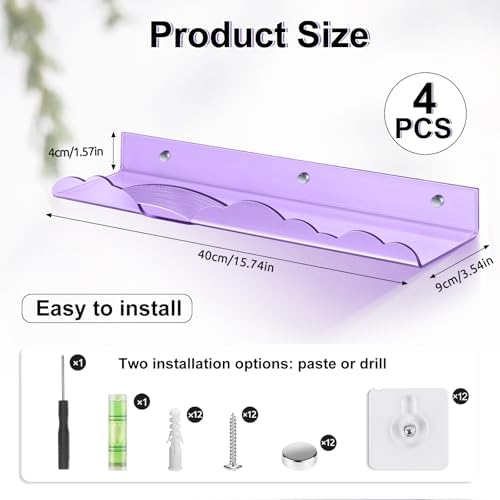 Rainbow Acrylic Floating Shelves 4 Pack Purple