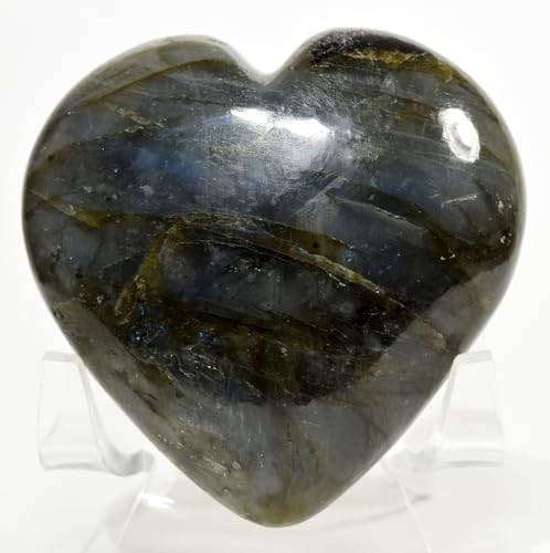 Blue Flash Labradorite Heart 60mm Gemstone Decor with Stand