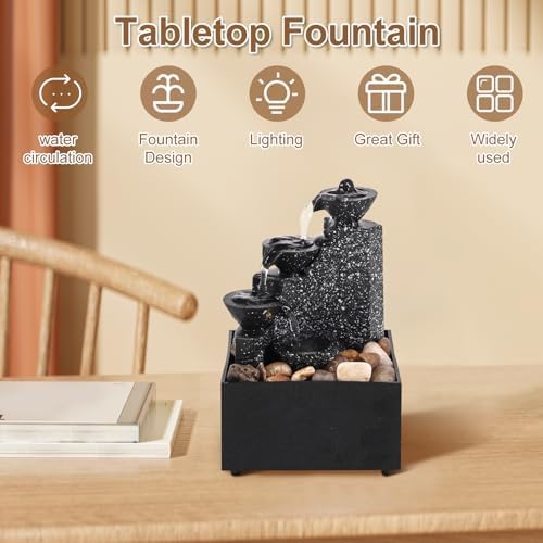 Tabletop Waterfall Decor with Soft Lights and Flowing Water