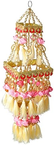 Square Hanging Jhoomar Pink Rose Decor for Home Wedding