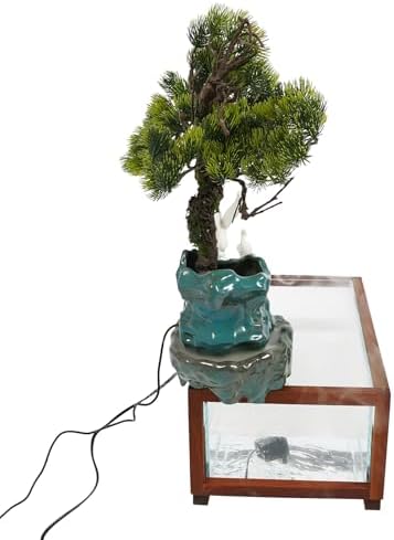 Antique Style Tabletop Water Fountain with Fish Tank and Crane Statues
