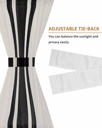 Farm Simple Geometric Black Stripes French Door Curtain Panel