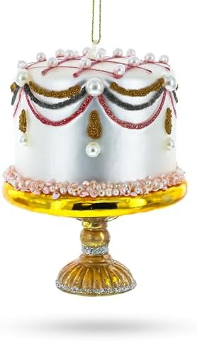 Pearl Adorned Celebration Cake Glass Christmas Ornament