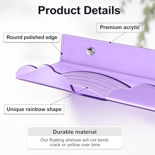 Rainbow Acrylic Floating Shelves 4 Pack Purple