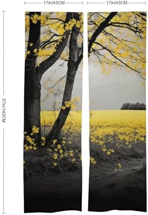Japanese Noren Black Trees Yellow Flowers Door Curtain