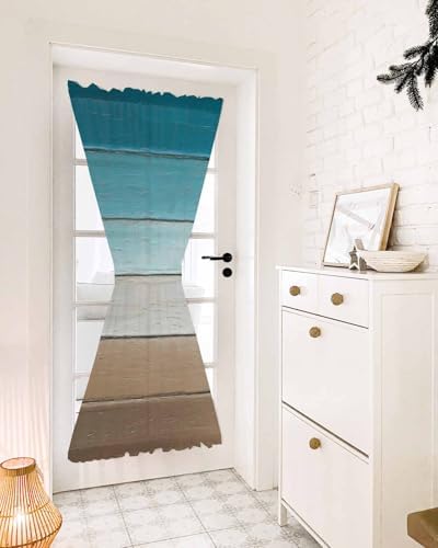 Turquoise Brown French Door Curtain with Rod Pocket