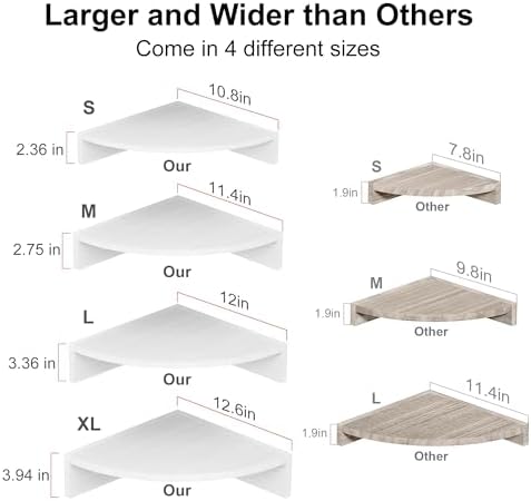 Alsonerbay Set of 4 White Corner Floating Shelves