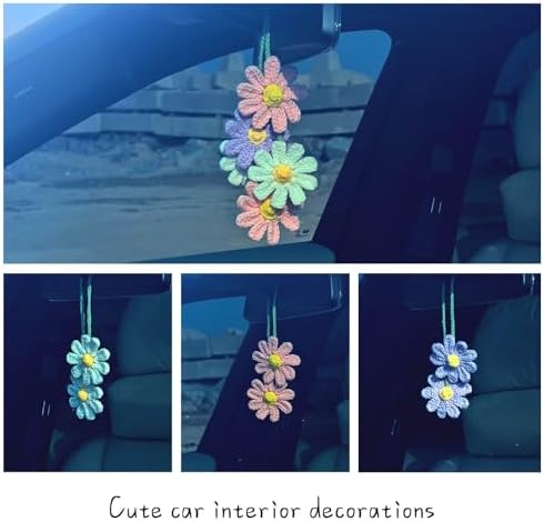Cute Crochet Daisy Car Hanging Ornament Pink