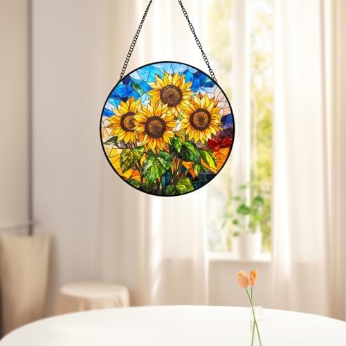 Sunflower Stained Glass Ornament 20cm Kitchen Decor for Home
