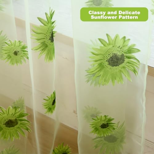 Ufurty Sunflower Floral Sheer Curtain Panels 2PCS