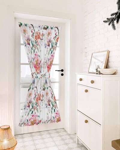 Pink Floral French Door Curtain with Tieback