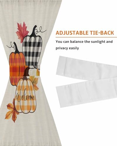 Orange Pumpkins French Door Curtain with Plaid Design
