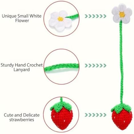 Aeykoasi Crochet Strawberry Car Mirror Accessories 2-Pack