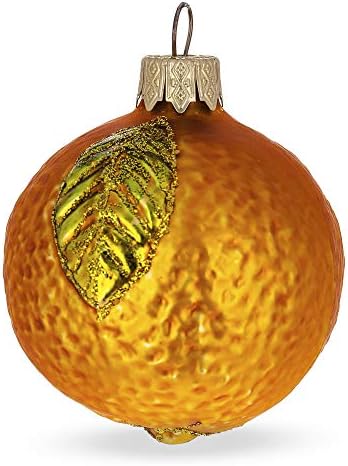 Orange Shiny Leaf Glass Christmas Ornament 3 Inches