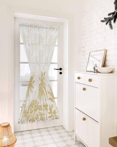 Beige Palm Tree French Door Curtain with Rod Pocket