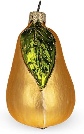 Pear with Shiny Leaf Glass Christmas Ornament 38 Inches