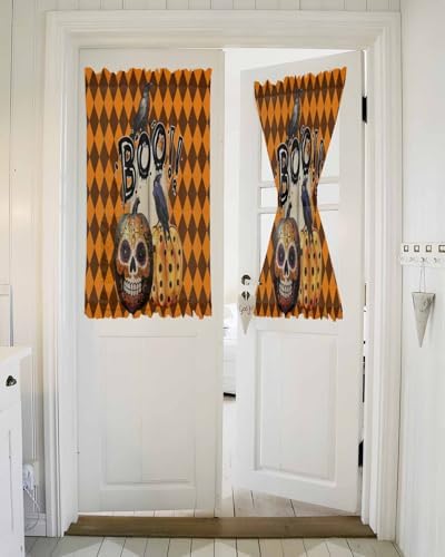 Halloween French Door Curtain 54x40 Sheer with Tieback
