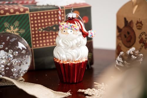 2pcs Blown Glass Santa Cupcake Ornaments for Christmas Tree 1