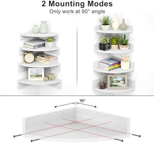 Alsonerbay Set of 4 White Corner Floating Shelves
