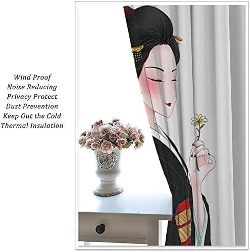 Japanese Curtain Kyoto Geisha Girls Cherry Blossom Window Art Curtain Panels 42x54in