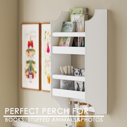 UTEX Floating Book Shelves with Hooks 2-Tier Wall Mounted Storage