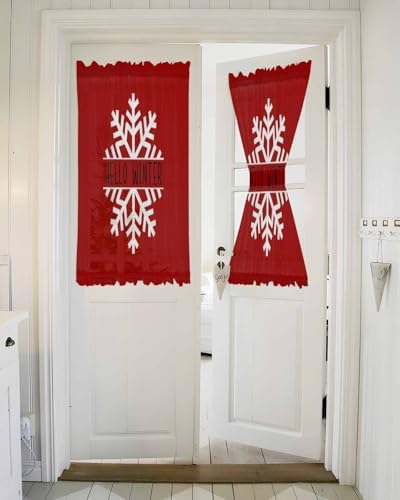 Hello Winter French Door Curtain 54x40 with Snowflake Red Christmas Design