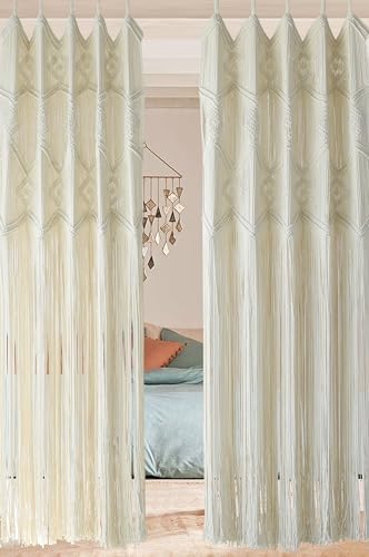 IOWER Macrame Curtains 2 Panels 50x75 3mm Cotton Boho Decor
