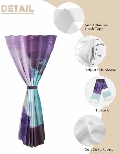 Purple Turquoise Self Adhesive Blackout Curtains 52x84