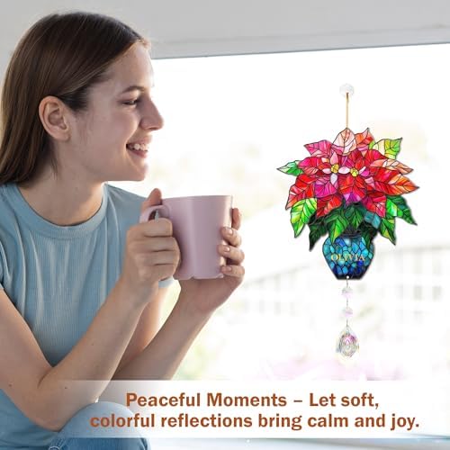 Poinsettia Flower Suncatcher - Birth Flower Gift for Women Mom Grandma