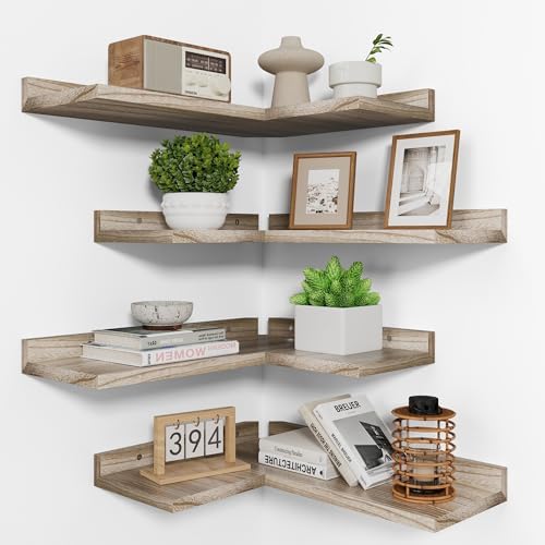 4 Tier Corner Shelf Natural Wood Floating Shelves
