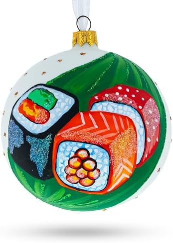 Sushi Lover Glass Ball Christmas Ornament 4 Inches 1