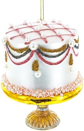 Pearl Adorned Celebration Cake Glass Christmas Ornament