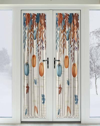 Orange Blue Pumpkins Fall Door Curtain for Privacy