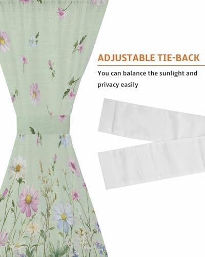 Flower Green French Door Curtain with Tieback