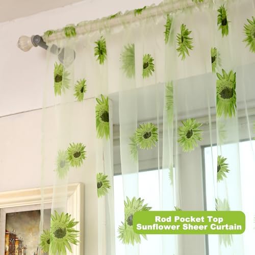 Ufurty Sunflower Floral Sheer Curtain Panels 2PCS
