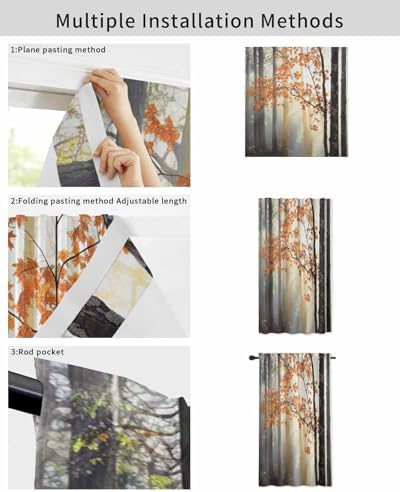 Orange Botanical Self Adhesive Blackout Curtains for Windows