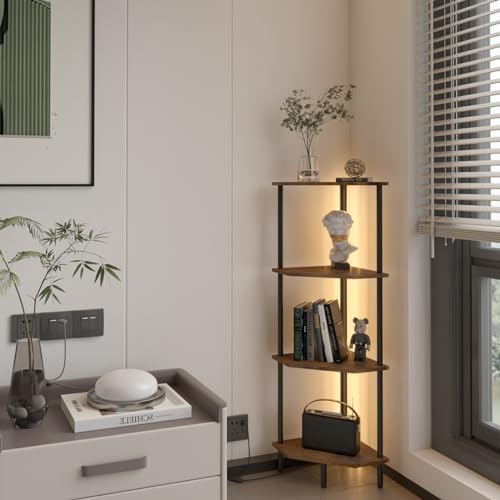 4 Tier Corner Shelf with LED Light and Storage