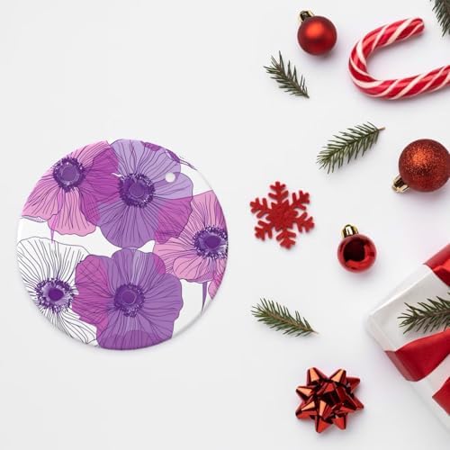 Purple Anemone Ceramic Christmas Ornaments Hanging Decor