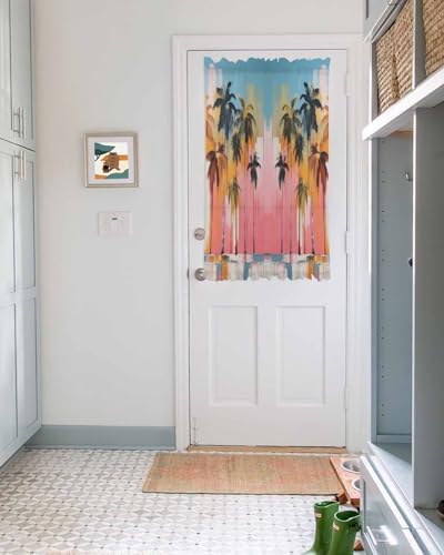 Front Door Curtain with Tiebacks Semi Sheer Abstract Art Design