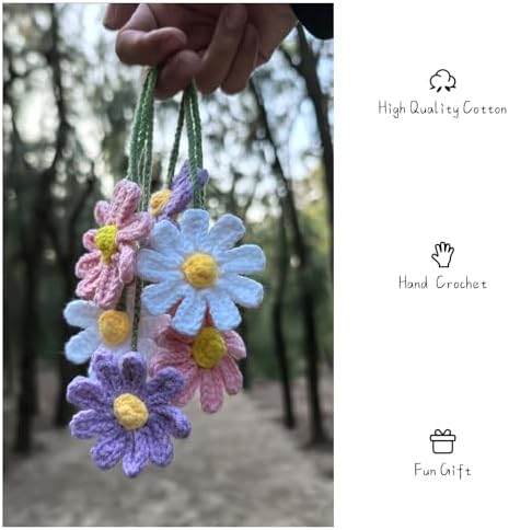 Cute Crochet Daisy Car Hanging Ornament Pink