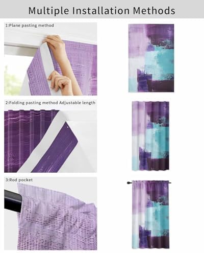 Purple Turquoise Self Adhesive Blackout Curtains 52x84