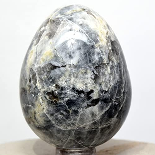 Black Moonstone Egg Indoor Fountain Stone with Stand