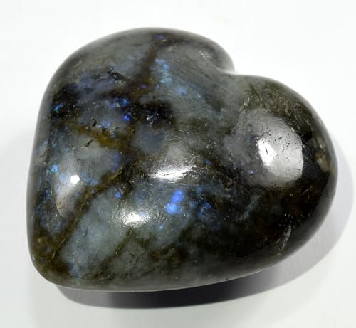 Blue Flash Labradorite Heart 60mm Gemstone Decor with Stand