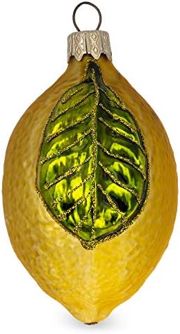 Lemon with Leaf Glass Christmas Ornament 37 Inches