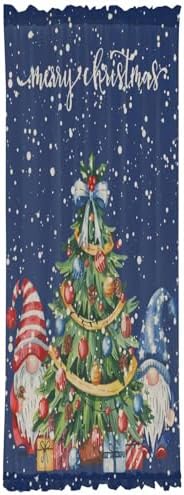 Christmas French Door Curtain with Blue Gnomes and Snowflakes Design