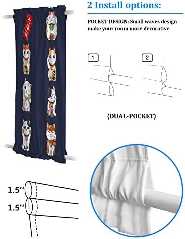 Japanese Noren Blackout Door Curtains with Lucky-Cats Blue 54x72