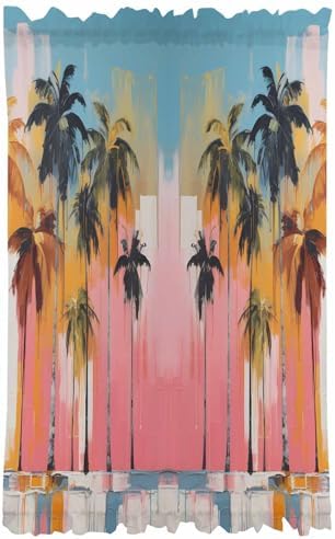 Front Door Curtain with Tiebacks Semi Sheer Abstract Art Design
