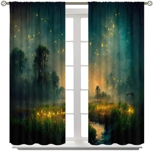 Firefly Blackout Curtain Panels Fantasy Landscape with Light for Kids Room