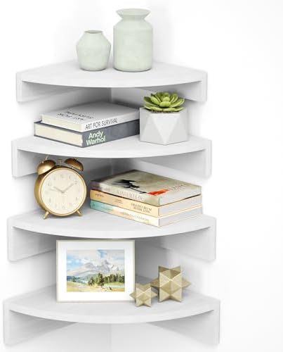 Alsonerbay Set of 4 White Corner Floating Shelves